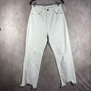 LOFT Jeans Womens 4 27 White The 90s High Waist Straight Distressed Raw Hem NEW